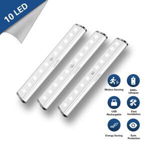 2-Pack LEPOTEC Wireless Rechargeable Motion Sensor Cabinet Lights - 10 LED